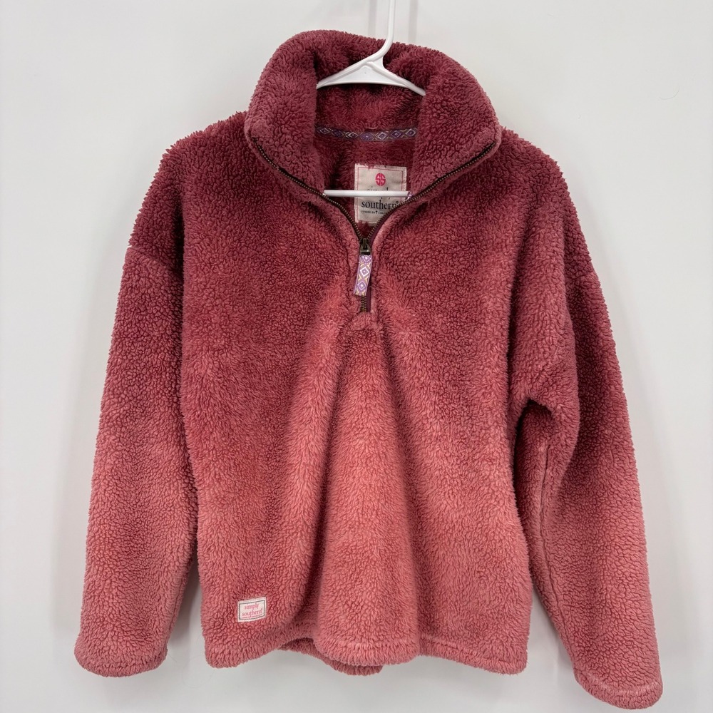 Simply Southern Sherpa Pullover Womens Medium Pink Ombre Excellent Quarter Zip